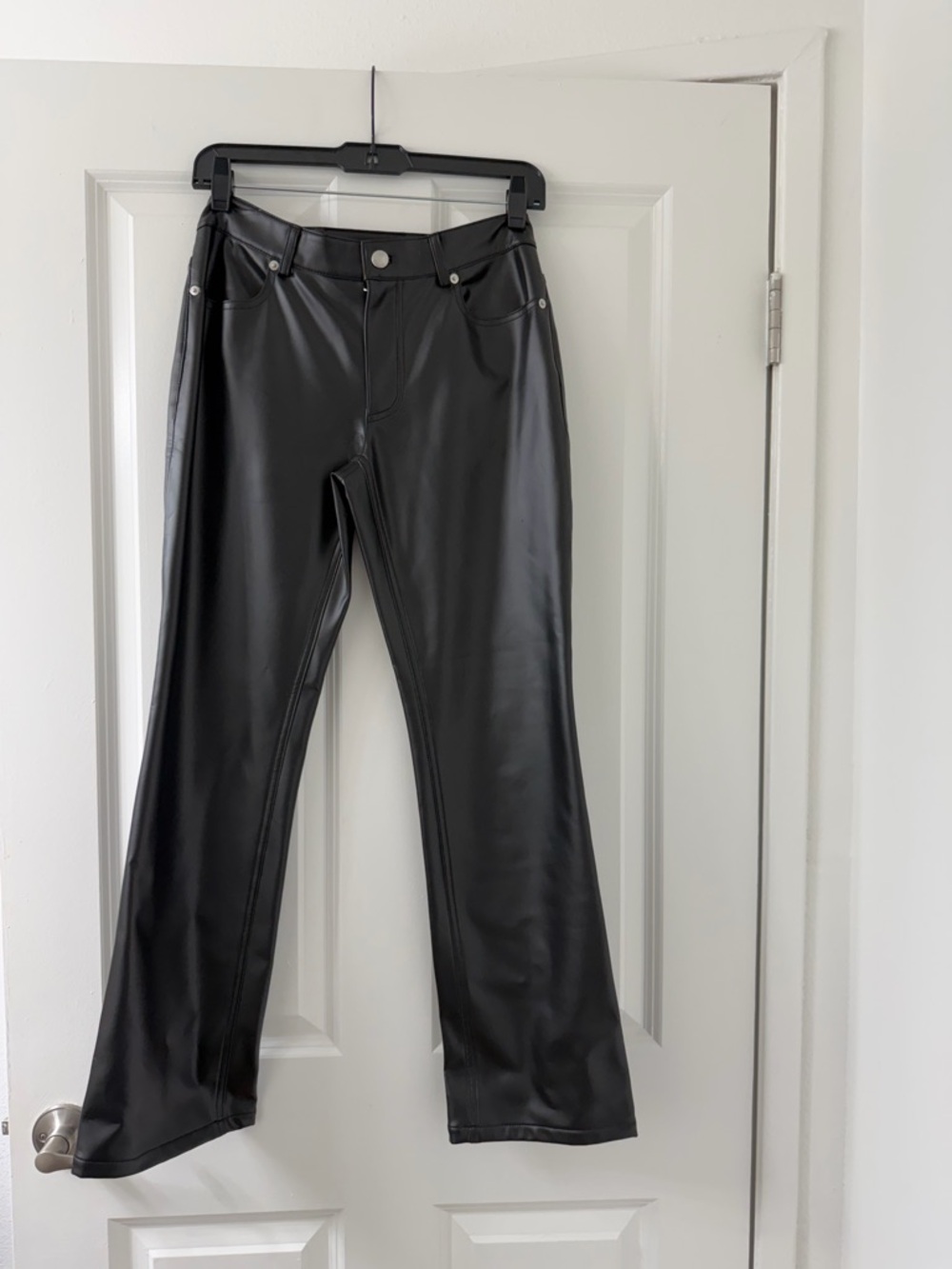 Alexander Wang Black Faux Leather Pants with Silver Button
